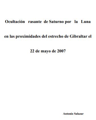 Ocultación rasante de Saturno por la Luna en las proximidades del Estrecho de Gibraltar el 22 de Mayo de 2007